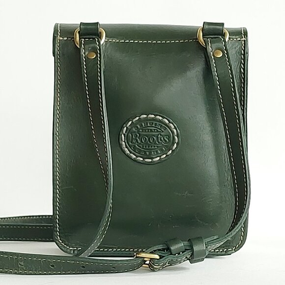 🦫🇨🇦Roots Vintage Rectangular Army Green Raw Leather Crossbody - Picture 3 of 10